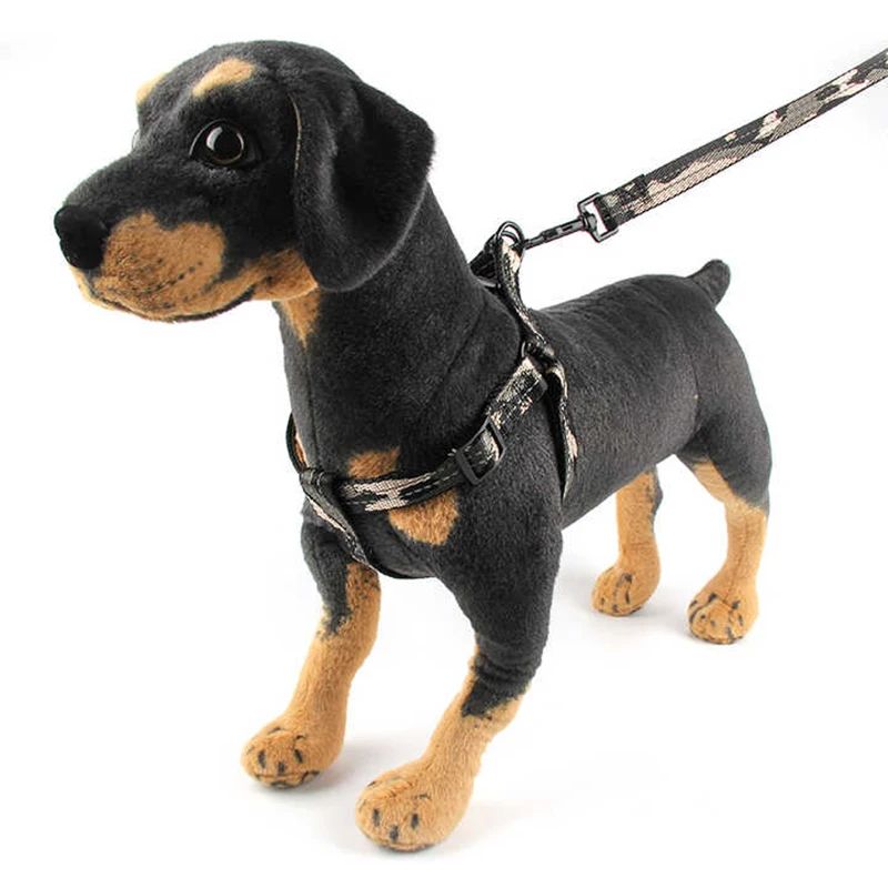 Nylon knit Black camouflage pattern durable stainless steel hook pet outlook safety dog leash harness collate three piece suit