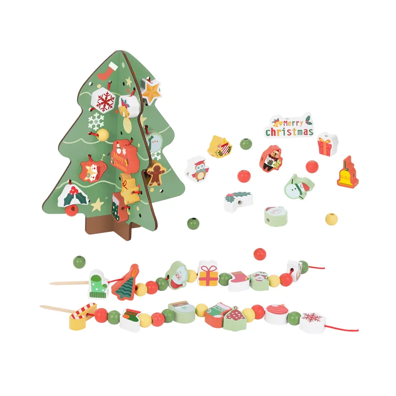 Wooden Christmas Tree Toys DIY Stringing Beads Game Early Educational Activity Threading Toys