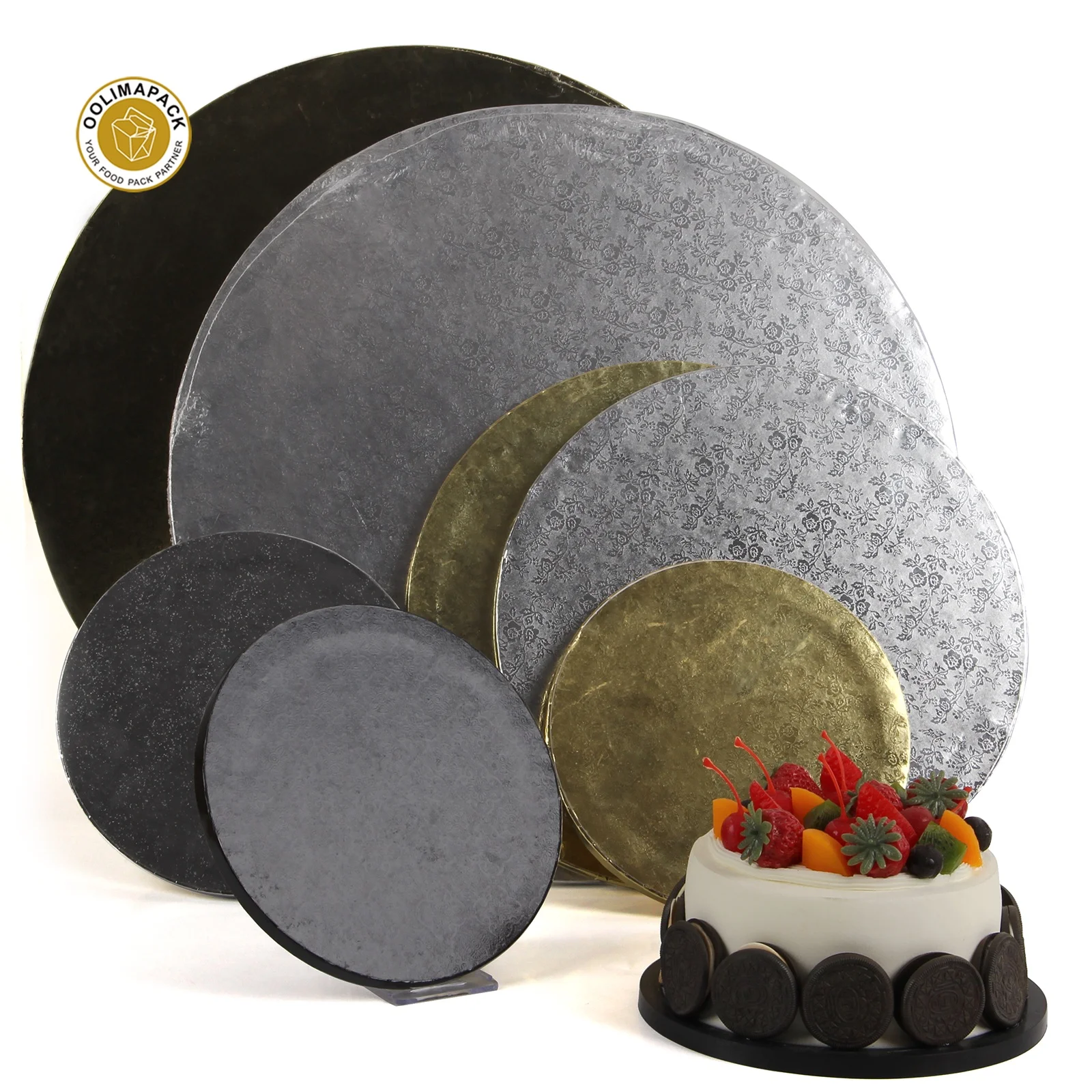 
Recycled Gold Silver Round Cake Board Drum Non-slip Waterproof Thicken The Cake Mat Wholesale 