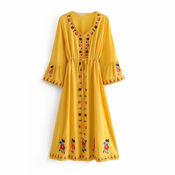 Vintage Style machine Embroidered Bodice Women long dress Bohemian Selected Collection Fancy dress clothing Blouses