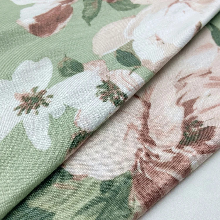 Soft quality 95% rayon 5% spandex knitted custom big floral printed 180GSM viscose single jersey fabric for lady dress