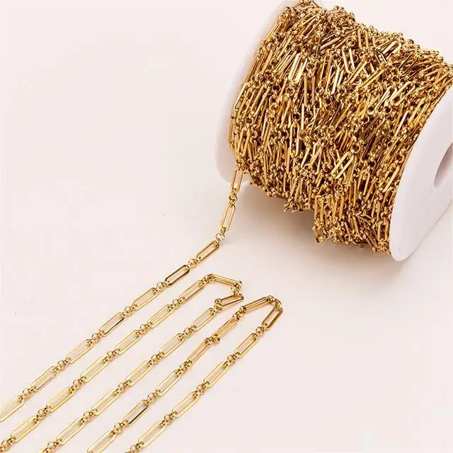 GP Stainless Steel flat Paperclip Flattening Hammer Chain paper clip gold link chain permanent jewelry chains making wholesale