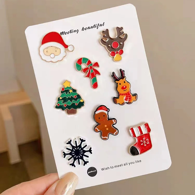 Decorations Gift Cute Set Cartoon Badge Custom Hat Kids Santa Claus Christmas Tree Reindeer Brooch Enamel Christmas Lapel Pin