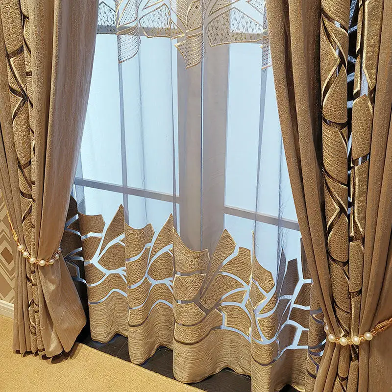 Wholesale Modern Luxury Window Drapes Hollow-out Laser Embroidery Curtain Fabric for Living Room and Bedroom