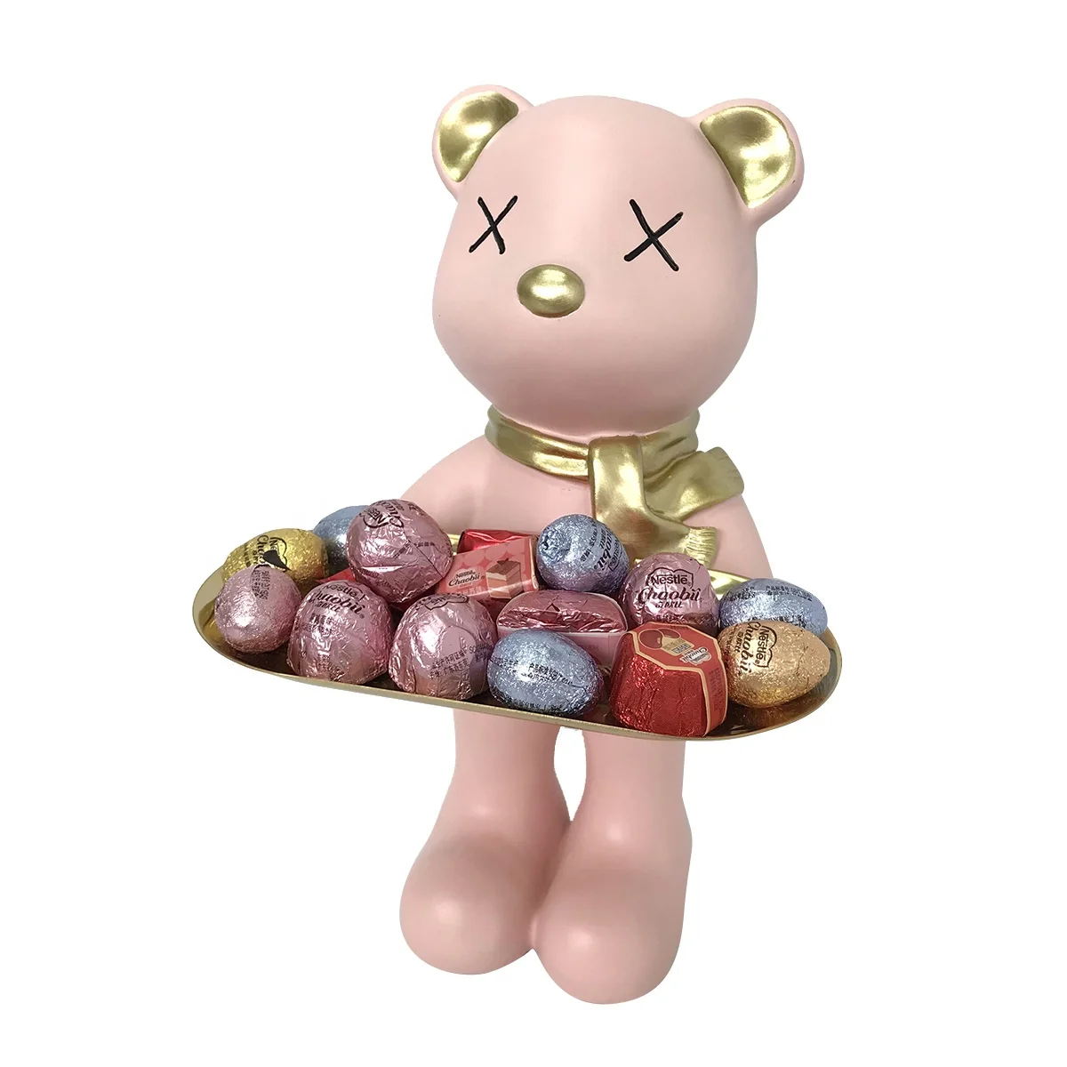 promotional Cartoon Resin Crafts pop bear tray modern Figurine For Art & Collectible Home Decoration Sculptures