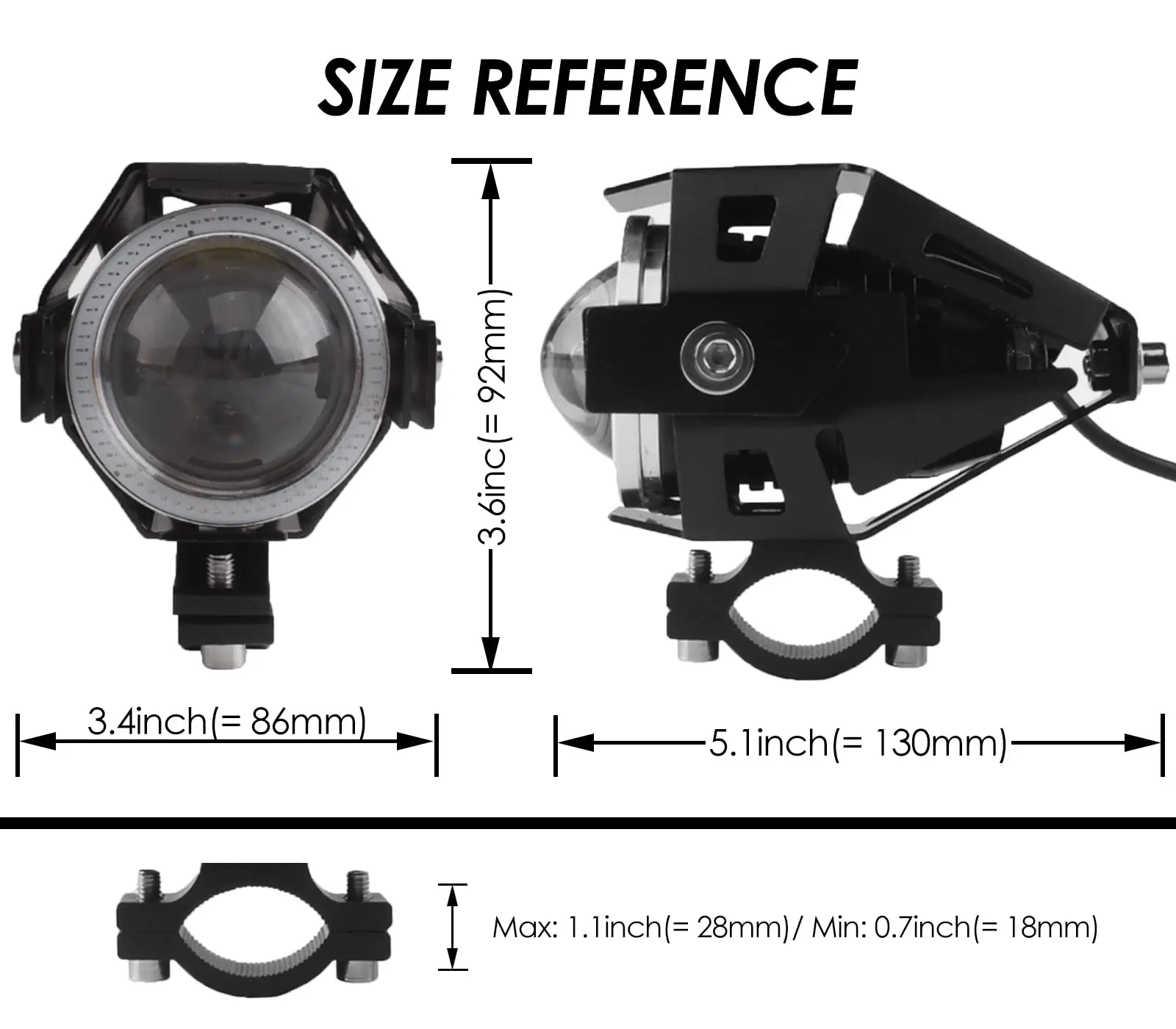 Universal U7 Waterproof 12V Angel Eye Fog Light Motorcycle High Low Strobe Beam Headlights