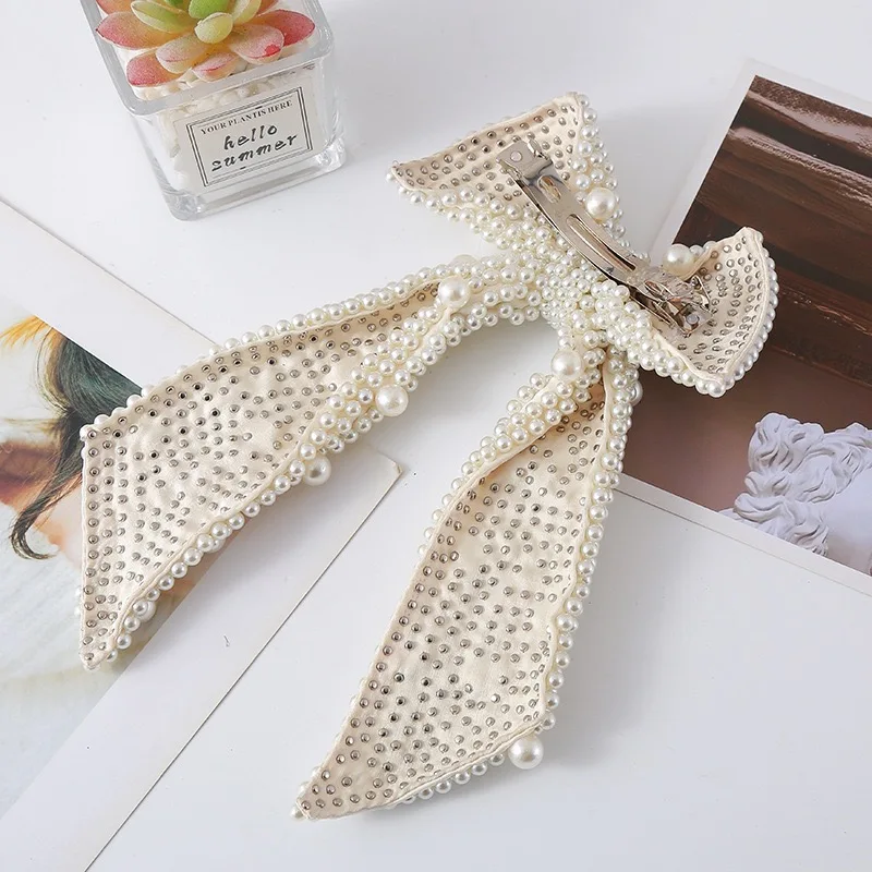 2024 Latest Design Fashion Pearl Bow Knot Hairpins Luxury Elegant White Pearls Bowknot Barrette Hair Clips For Bridal Wedding