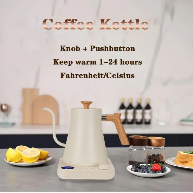 Kingze LED Display Temperature Control Pour Over Electronic Coffee Tea Kettle 0.9L Stainless Steel Fast Boiling Gooseneck Kettle
