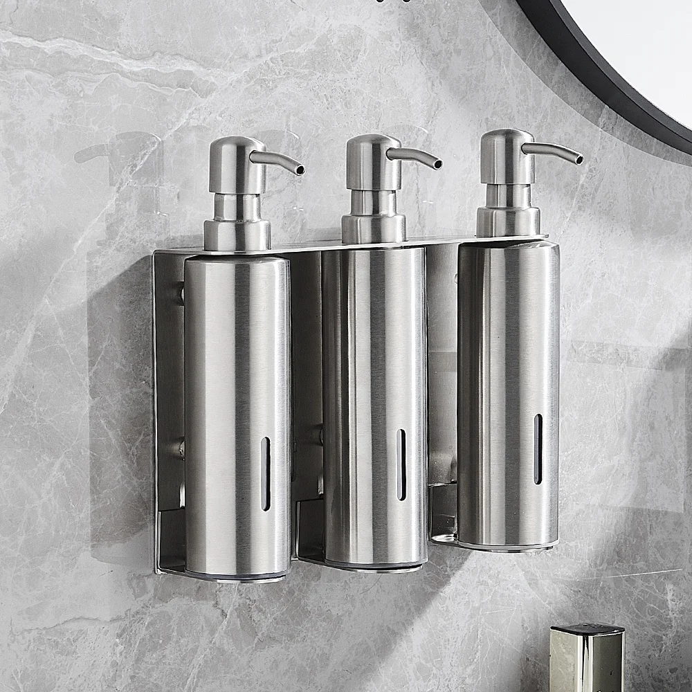 Manual Soap Dispenser Stainless Steel Bathroom Wall Hanging Shower Shampoo Gel Dispenser