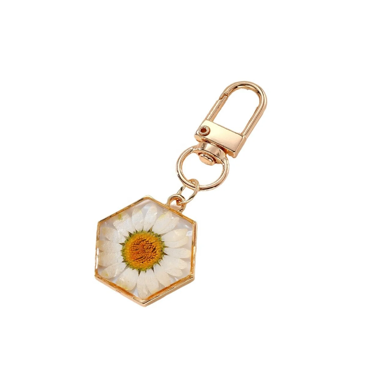 Souvenirs Natural Floral Resin Metal Key Chains Handmade Preserved Dried Flower Keychain
