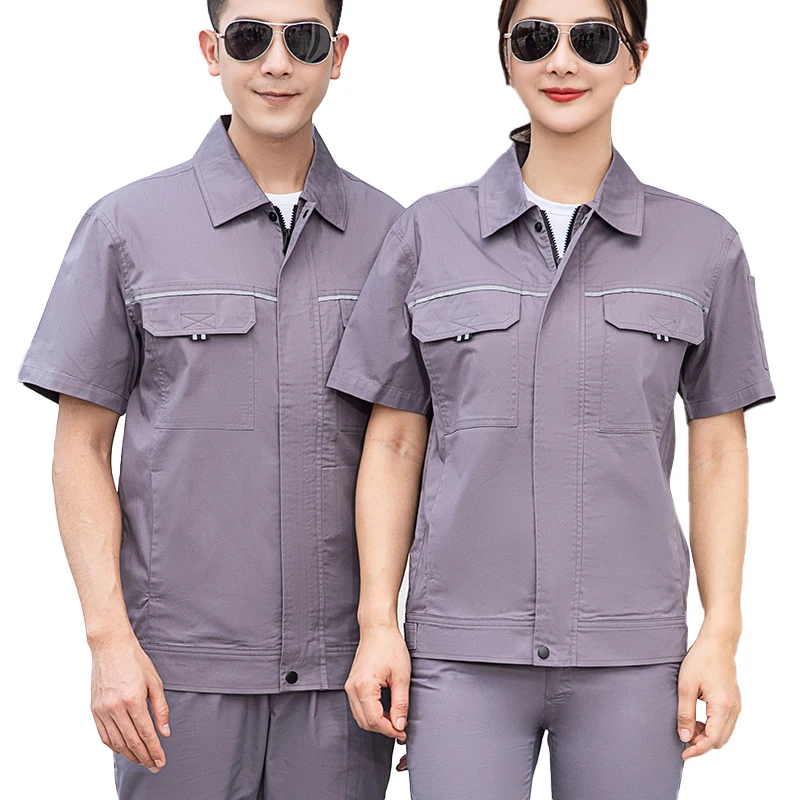 Workwear Shoes Construction with Pockets Zipper Short Sleeve Uniform Sets High Quality Men Overalls Work Uniforms Suits