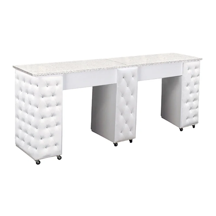 Beauty Furniture Marble Top Manicure Technician Double Station Set Dust Collector Light Portable Tech Cheap Nail Table With Vent