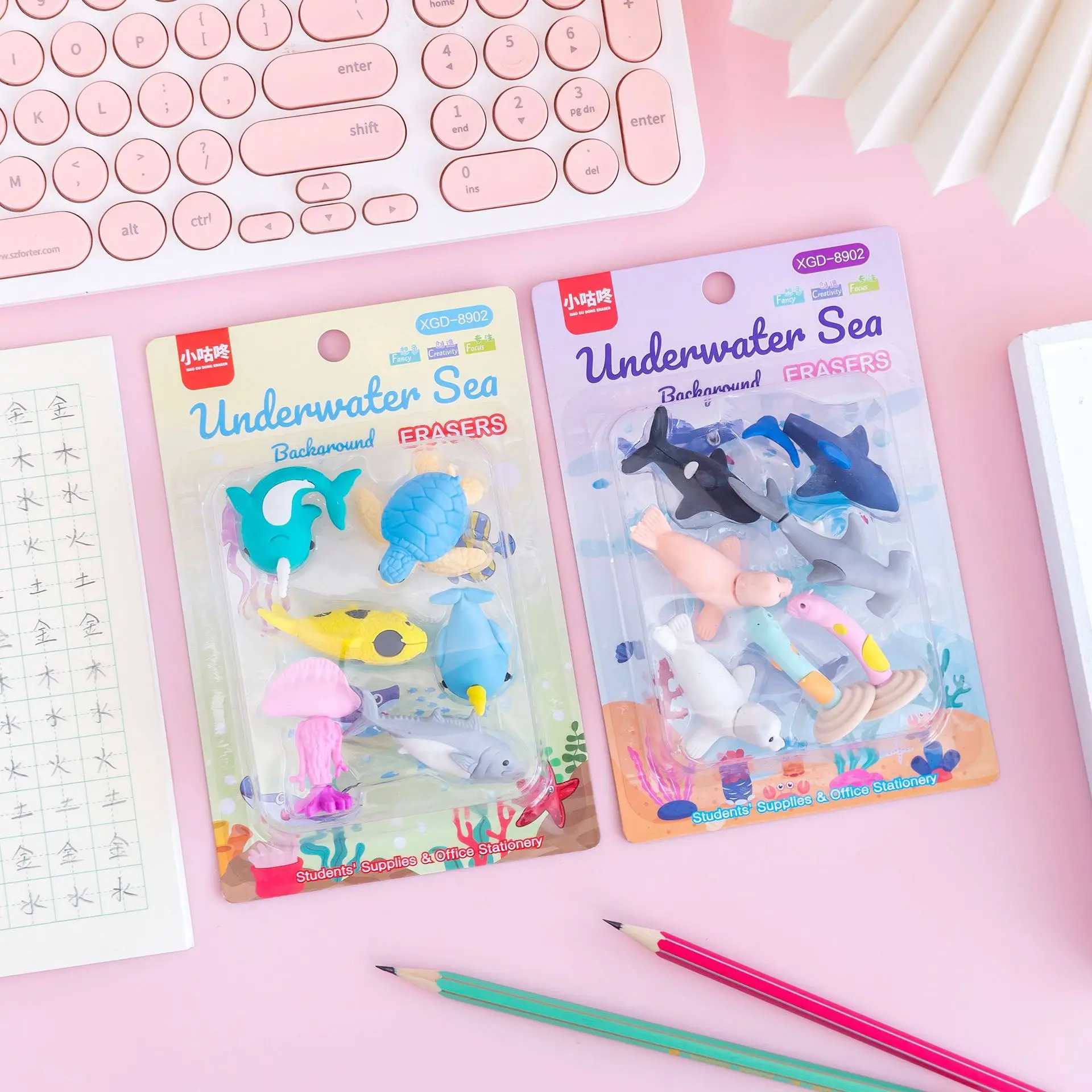 Creative 3D rubber sea lion shark shape underwater sea eraser for school