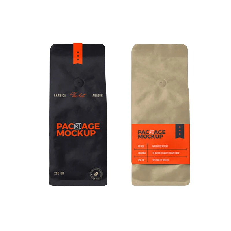 Custom Bottom Biodegradable Stand Up Coffee Pouch Paper Plastic Bag With Degassing Valve