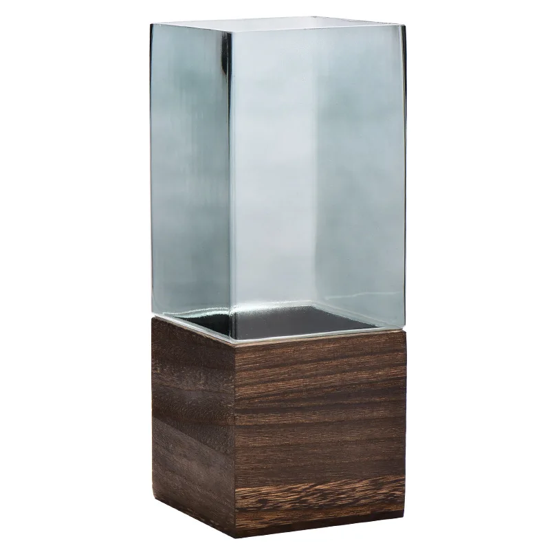 Wholesale Table Glass Vase Wooden Stander for Home Wedding Decoration Crystal Vase