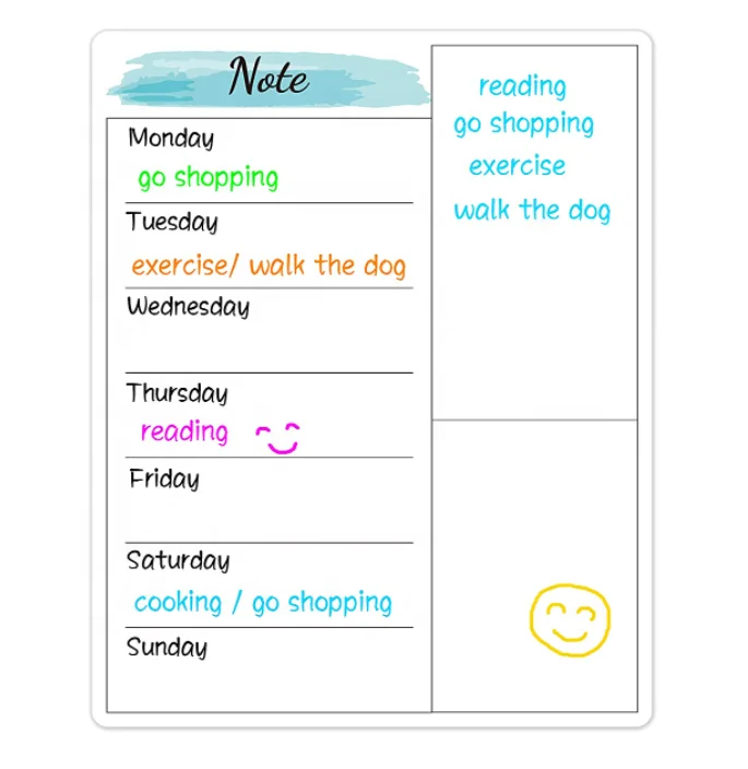White Board Dry Erase - Weekly Calendar Whiteboard for Fridge, Grocery List Magnet for Family Planner Kitchen Schedule Board