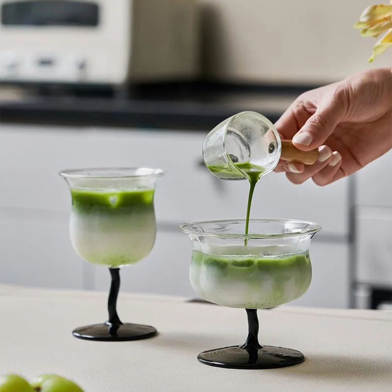 Cutelife Ins Nordic Wave Transparent Goblet Ice Cream Coffee Water Goblet Glass Kitchen Restaurant Goblet Wine Glasses Drinkware