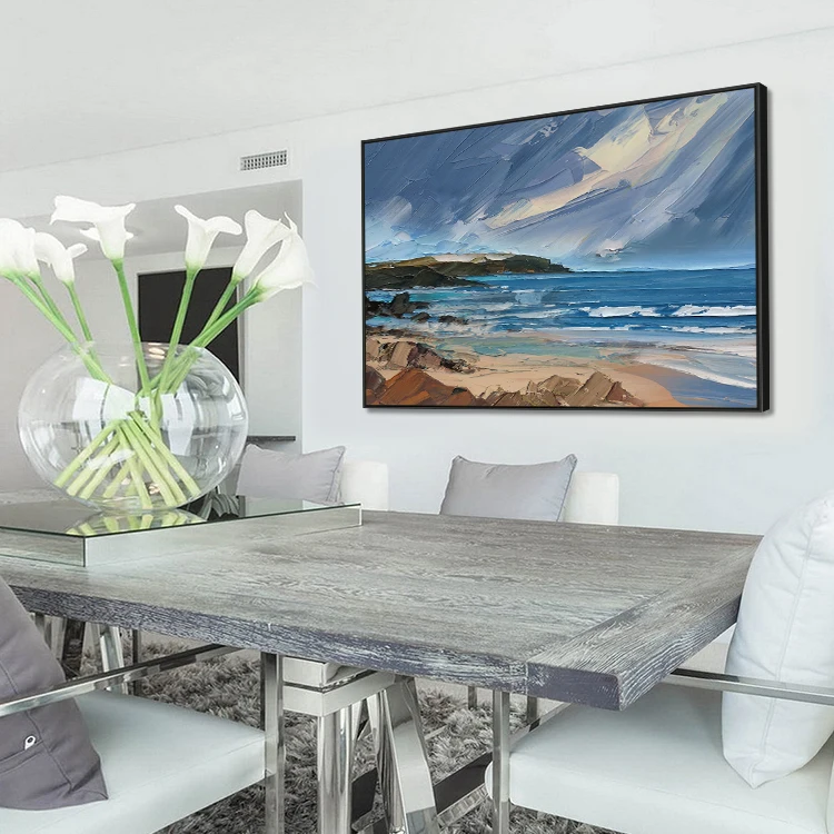 Hand Painted Artwork Modern Landscape Acrylic Wall Art Picture Sea Scenery Abstract Seascape Oil Painting on Canvas