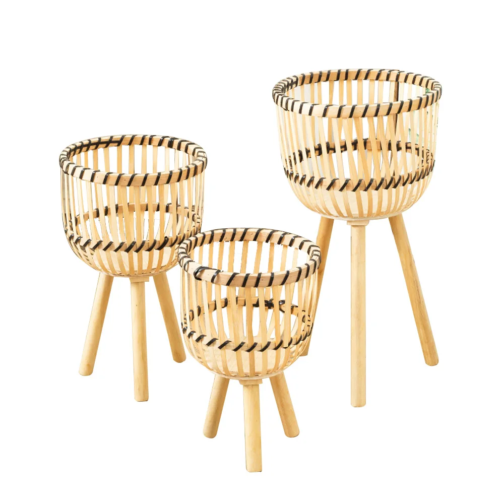 Flower Rack Beside High Leg TV Cabinet Luxury Senior Decorations In the Living Room Rattan Weaving Tripod Flower Pot
