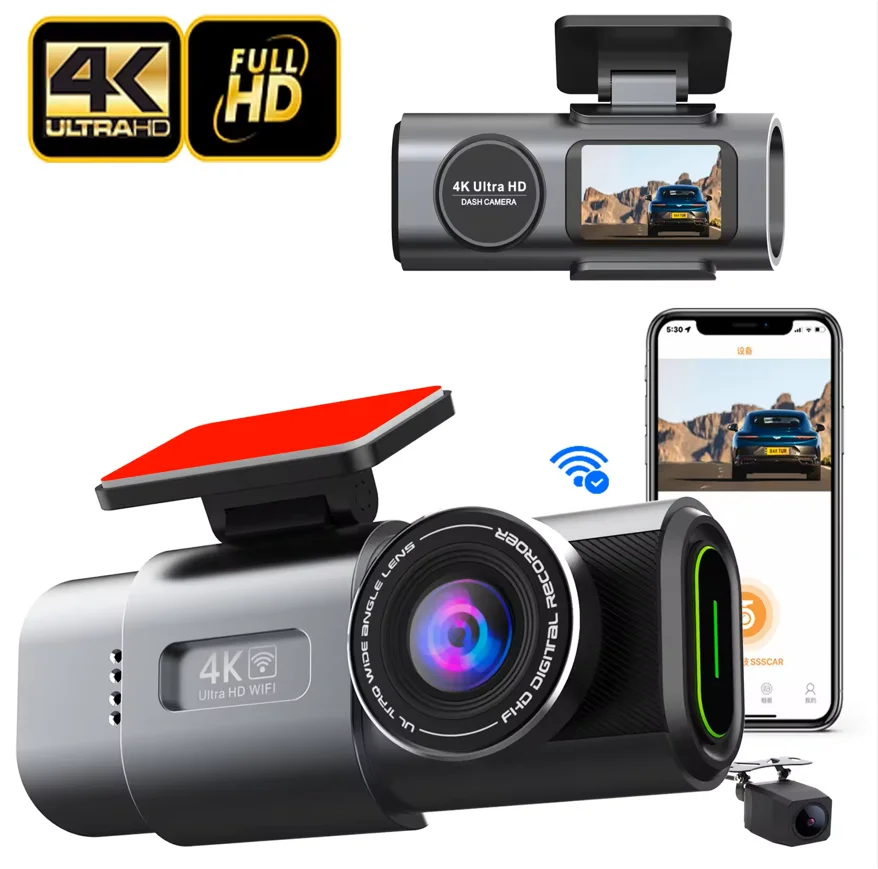 Mini Car Dvr 4K Dash Camera Wifi Dual Lens Front And Rear Car Camera Black Box Dash Cam 4K For Car