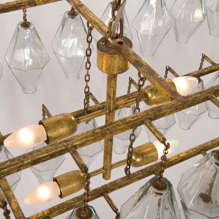 Grand Waterfall Rectangle Chandelier 52 Iron and glass in a Gold Leaf or Antique Iron finish Adjustable hanging height