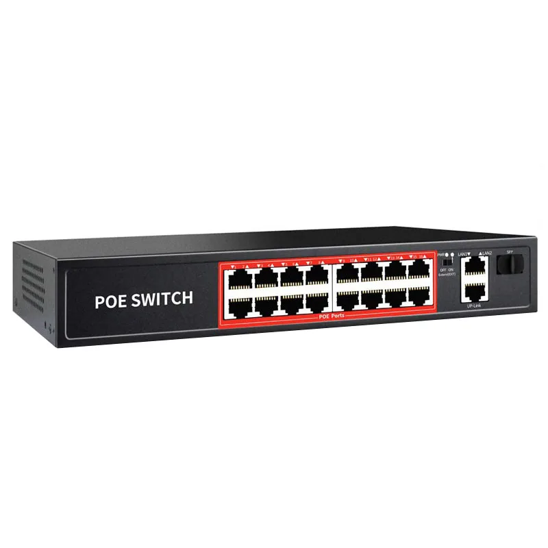  Коммутатор PoE OEM/ODM с 16 портами POE + 2 гигабитными исходящими чернилами 1x1G SFP 802.3af/at 240 Вт увеличивается до 250