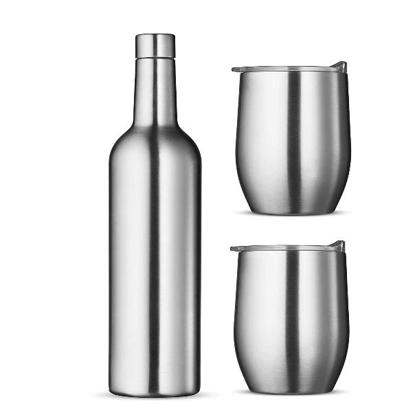 Amazon Hot Sell 600ml  Stainless Steel Insulated Wine Growler Two 12OZ Eggshell Wine Glass Tumbler Gift Set