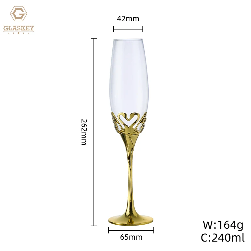 Creative Swan Crystal Glass With Diamond Goblet Luxury Wedding Champagne Glass Vintage Gold Silver Wine Glass