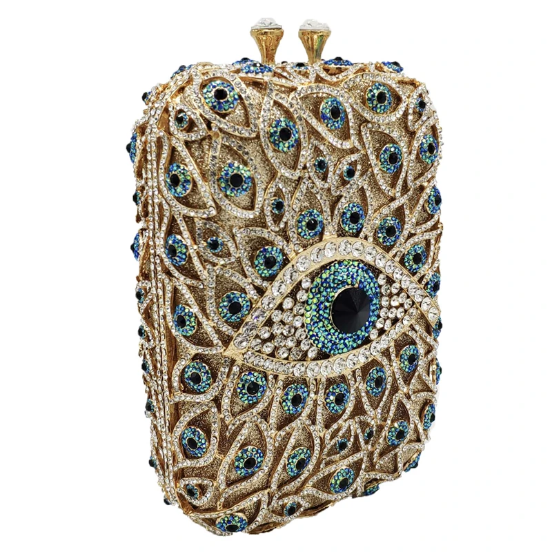Dropshipping high quality luxury blue evil eye crystal rhinestone diamond clutch purse handbag