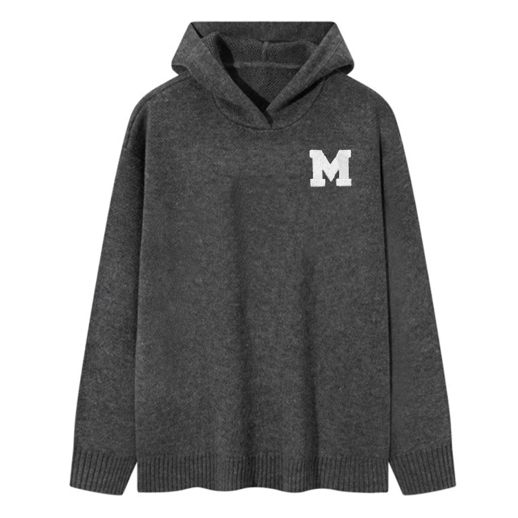 Cashmere Cardigan Hooded Knitwear Vintage Embroidery Cashmere Hoodie Custom Men Warm Casual Cashmere Knit Hoodie