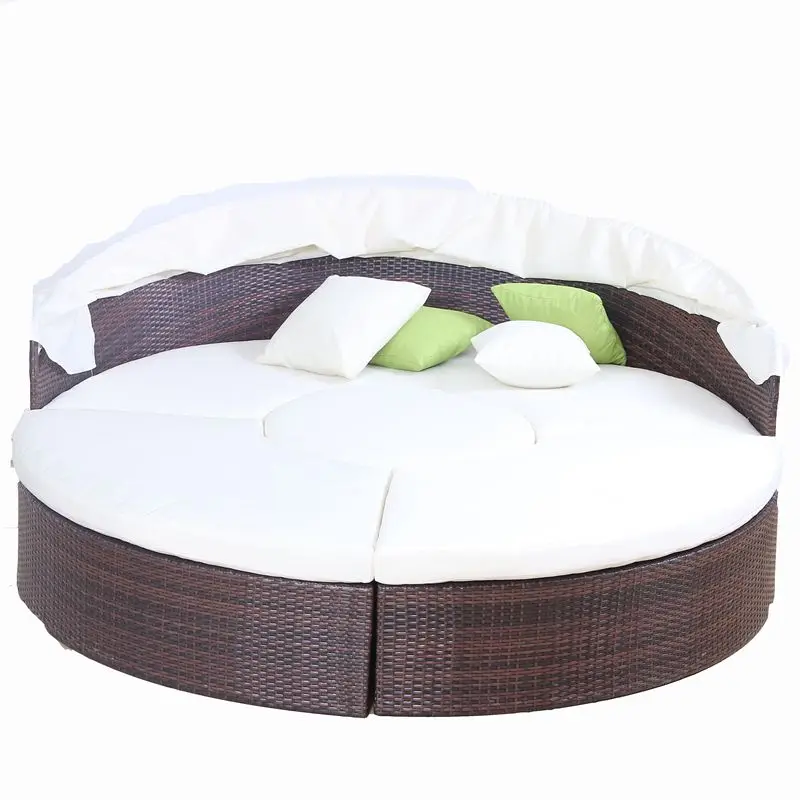 Fashion design garden outdoor furniture Round rattan sofa bed with canopy lounge chair