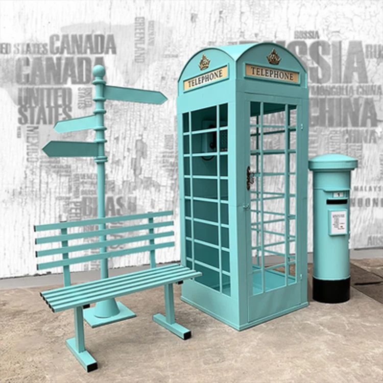 Wedding Events Flower Decorative Blue Metal Iron Phone Box Telephone Booth