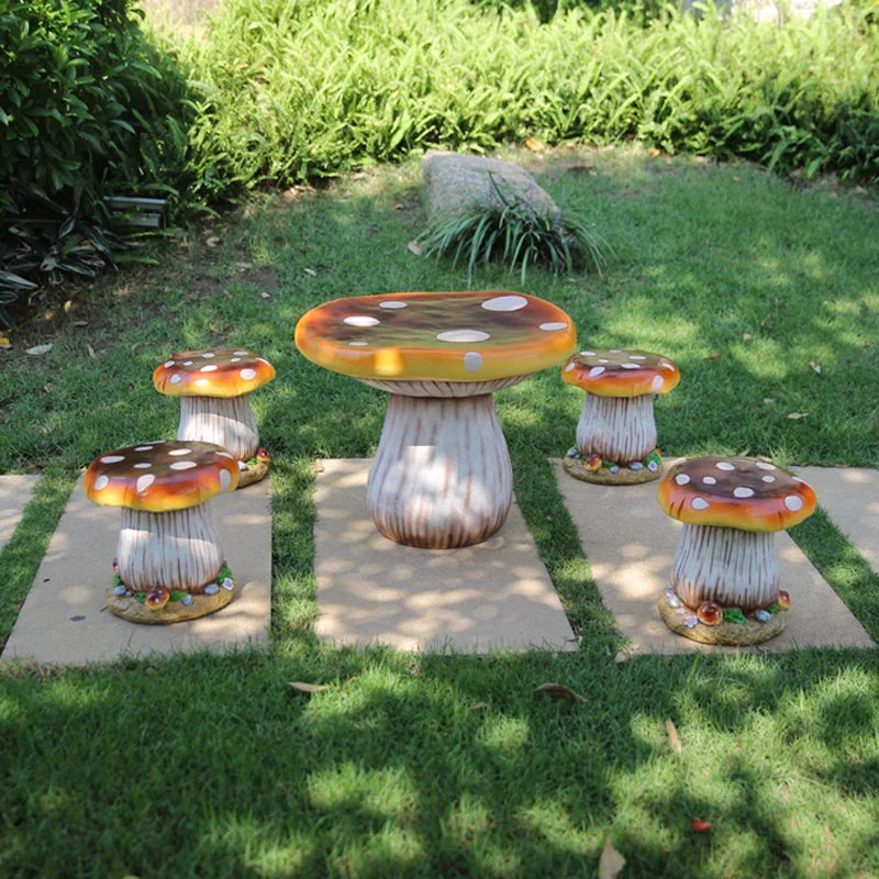 Fiberglass Mushroom Table Chair Sculpture Factory Wholesale Mushroom Fruit Kindergarten Decoration Fiberglass Mushroom Sculpture