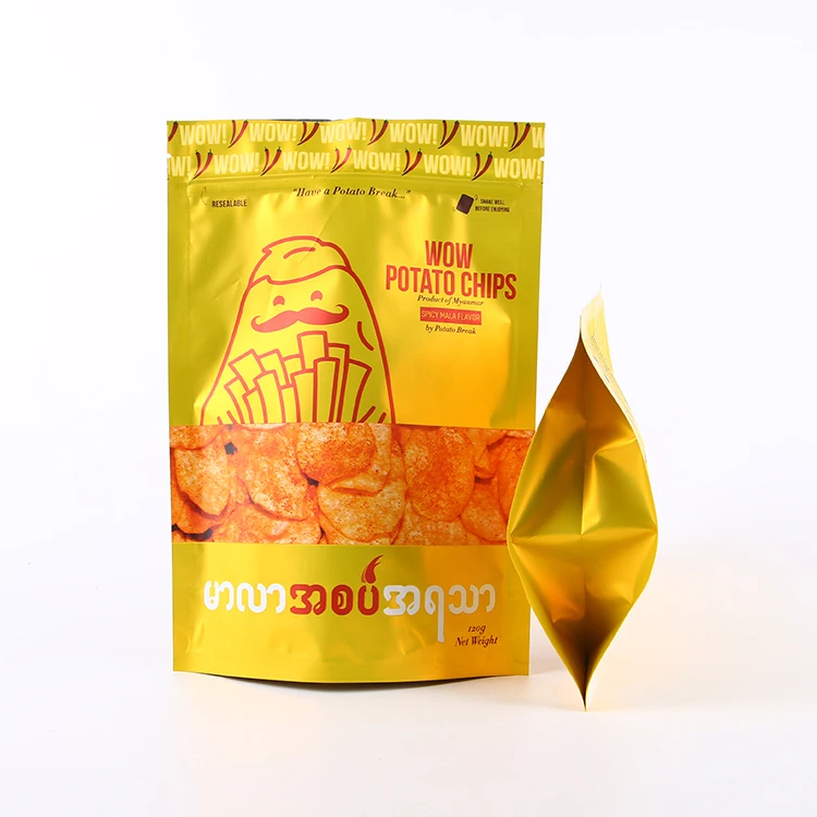 Custom printed resealable gold shinny matte potato chip bag sealer chips packing potato packaging bag