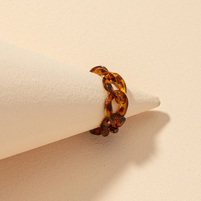 Новинка 2021 дизайнерское зеленое кольцо из акриловой смолы на палец витая Цепочка прозрачное акриловое с леопардовым