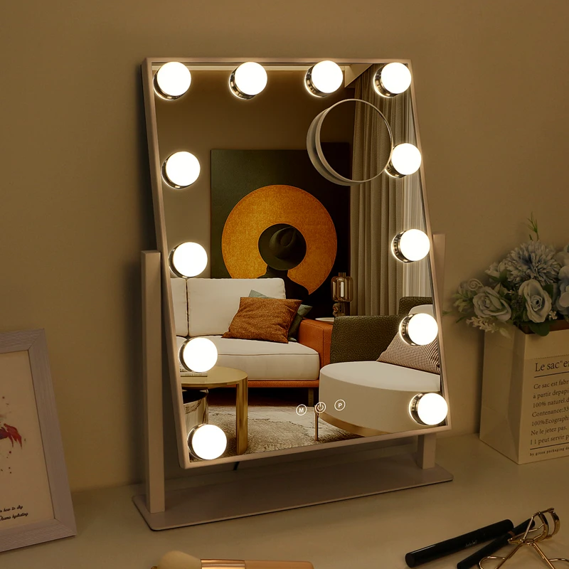 Оптовая продажа, индивидуальный логотип, 12 лампочек, голливудские светодиодные лампы, зеркало для макияжа