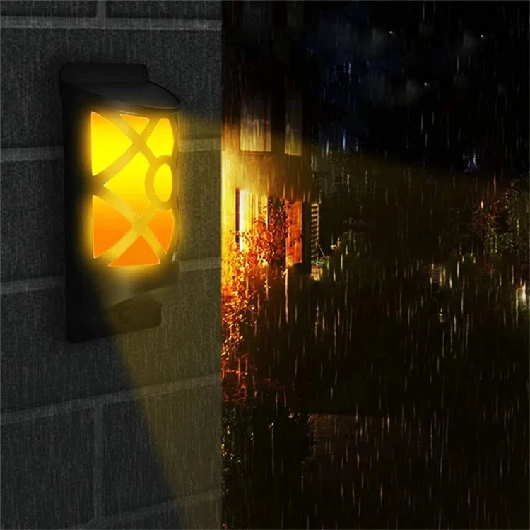 Solar Flame Lights Outdoor Wall Lamp Waterproof Dark Sensor Auto on Daytime Off for Garden Pathway Patio Deck Yard
