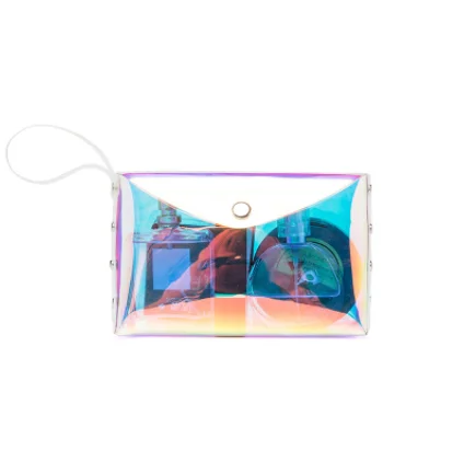 Fashion Wholesale TPU Holographic Pouch Makeup Bag Clear Transparent Holographic Makeup Bag Portable With Rivets Custom