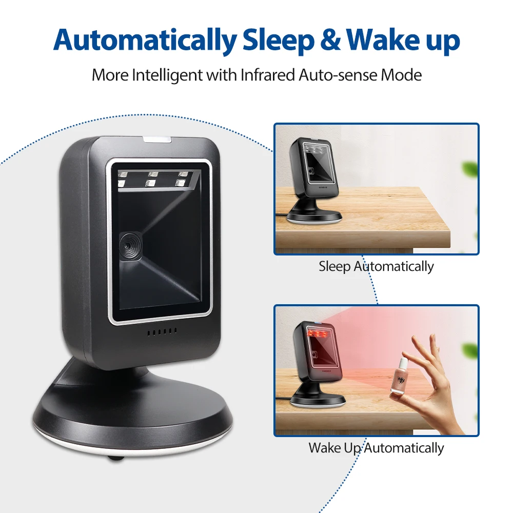 High Performance Wired Handfree Desktop USB QR Barcode Scanners Bar Code Reader scanner for Warehouse Supermarket