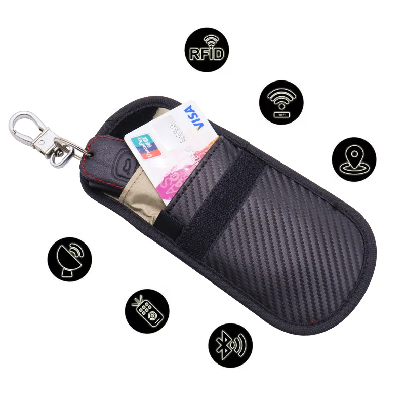 Leather PU Material Key Fob Holder RFID Blocking Case Car Key Signal Block Cover for WIFI/GSM/LTE/NFC/RF Blocked Faraday Pouch