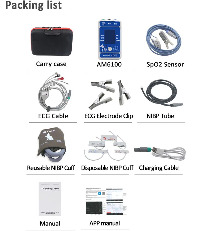 Shanghai BERRY Portable handheld  Veterinary monitor AM6100 cat dog APP health monitor clinical use and home care vet monitor