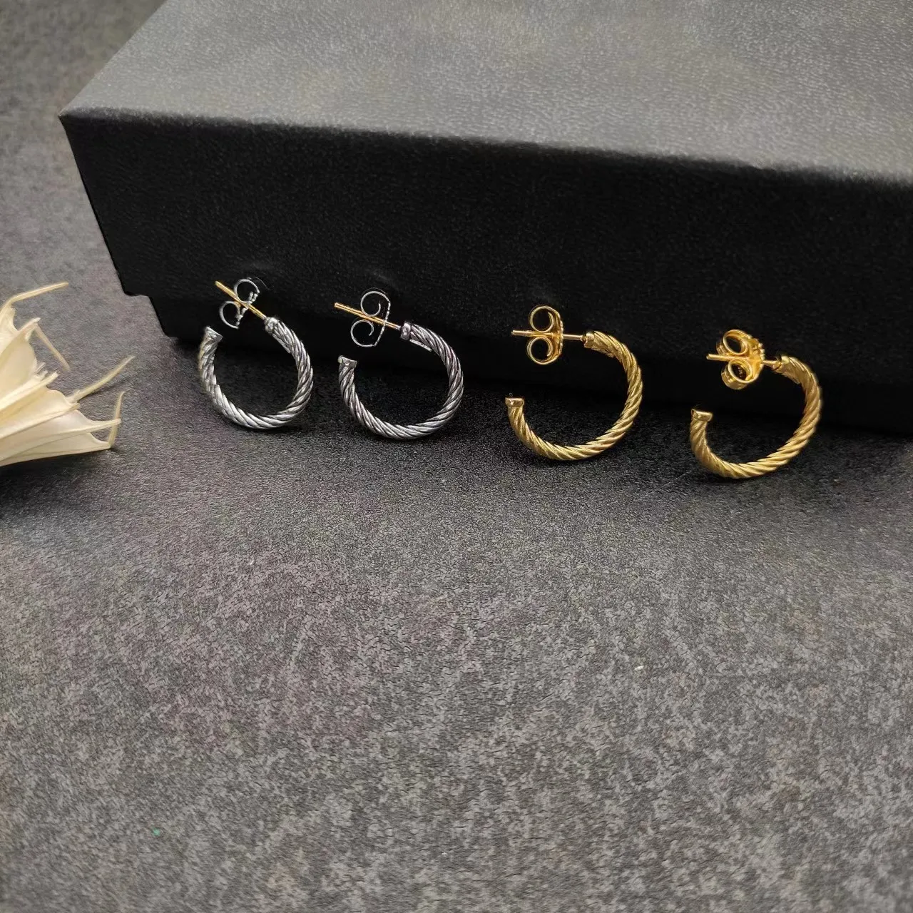 Designer Jewelry Hoop Earrings Inspired Twisted Cable Wire Crossover Half Hoop Earrings Luxcury Earrings