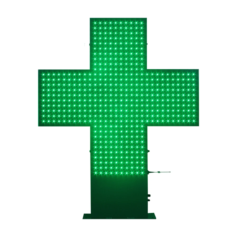 Outdoor Double-sided LED Pharmacy Cross Sign 100*100cm FARMACIA Green Color Screen