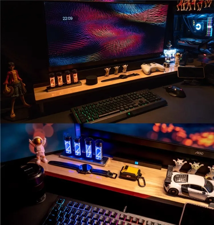 BETTER Popular RGB Glow Tube Clock LED Digital Gixie Clock Electronic Retro Table Decorative Alarm Clock