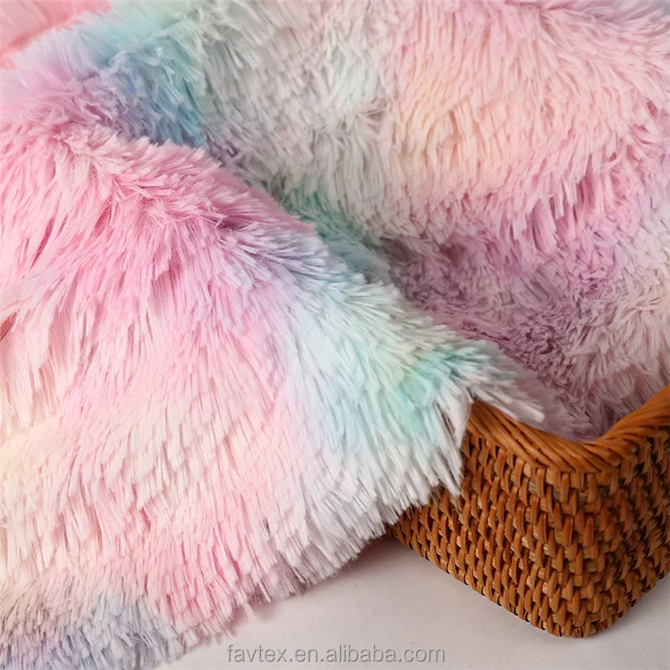 
20MM Tie Dye Pile Rainbow Multi Color Super Soft Shaggy Cozy Pv Plush Fabric For Stuffed Toys Blankets Carpets 