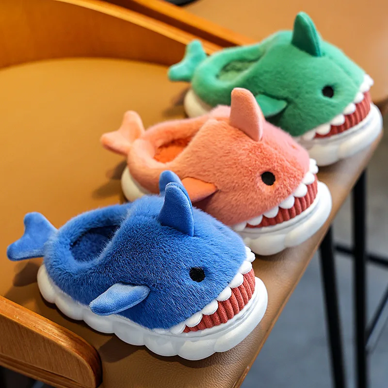 Winter Hot Selling Women And Men Kids Toddler House Slippers Funny Shark Slippers Boy Adult Cute Plush Cotton Home Slippers