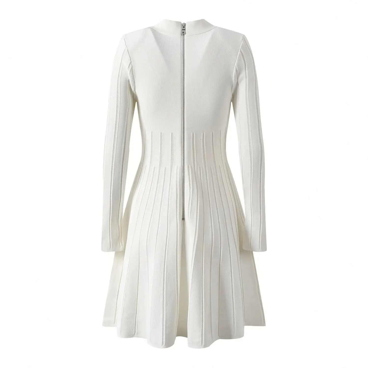 French Style Temperament Socialite Buckle Polo Collar Slim Fit Slimming A- line Knitted Long-Sleeved Dress