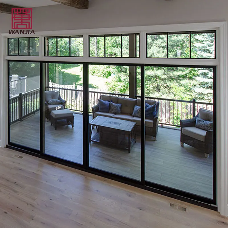 WANJIA Aluminum Sliding Glass Doors Customized Aluminum Frame Interior Noiseless Sliding Door