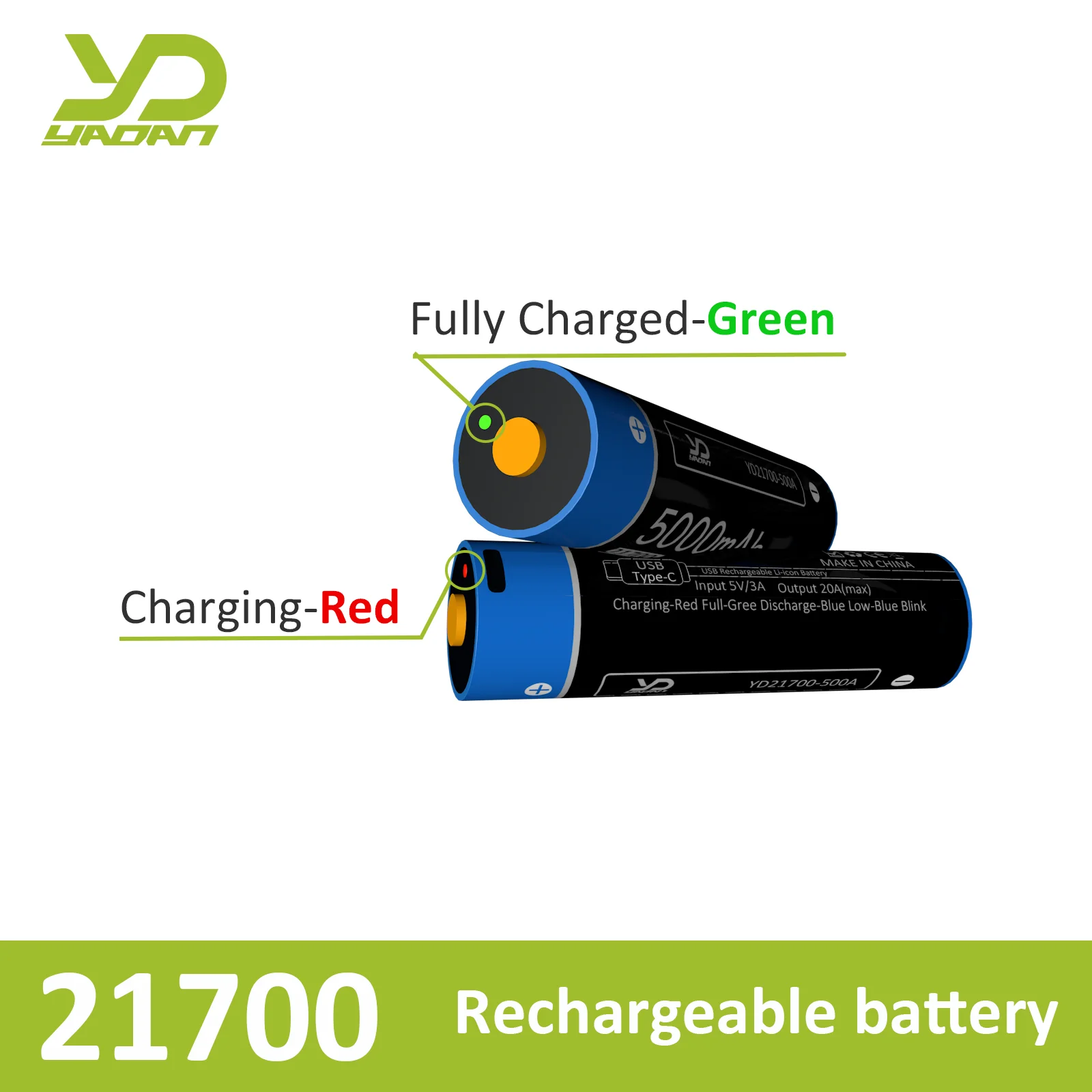 OEM 3.7V INR 21700 Battery 4000mAh 4800mAh 5000mAh RC Battery Type-C USB Rechargeable LED Headlamp