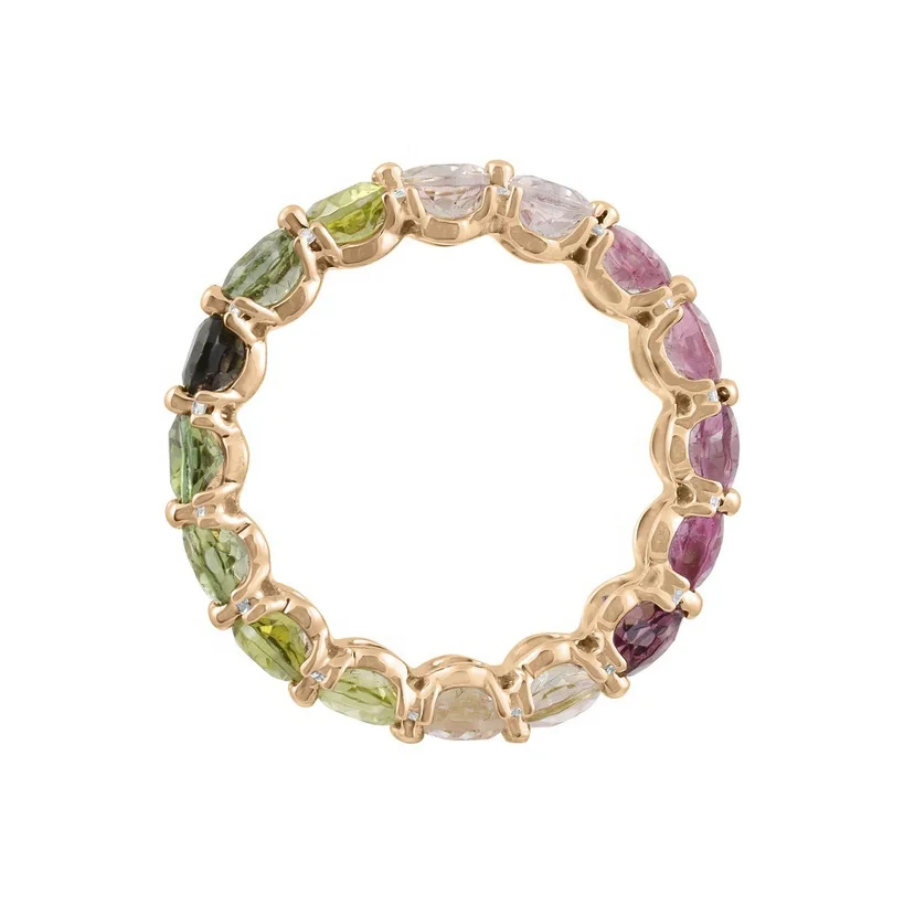 925 Sterling Silver 18k Gold Multi Colored Cubic Zirconia Oval Elegant Ring
